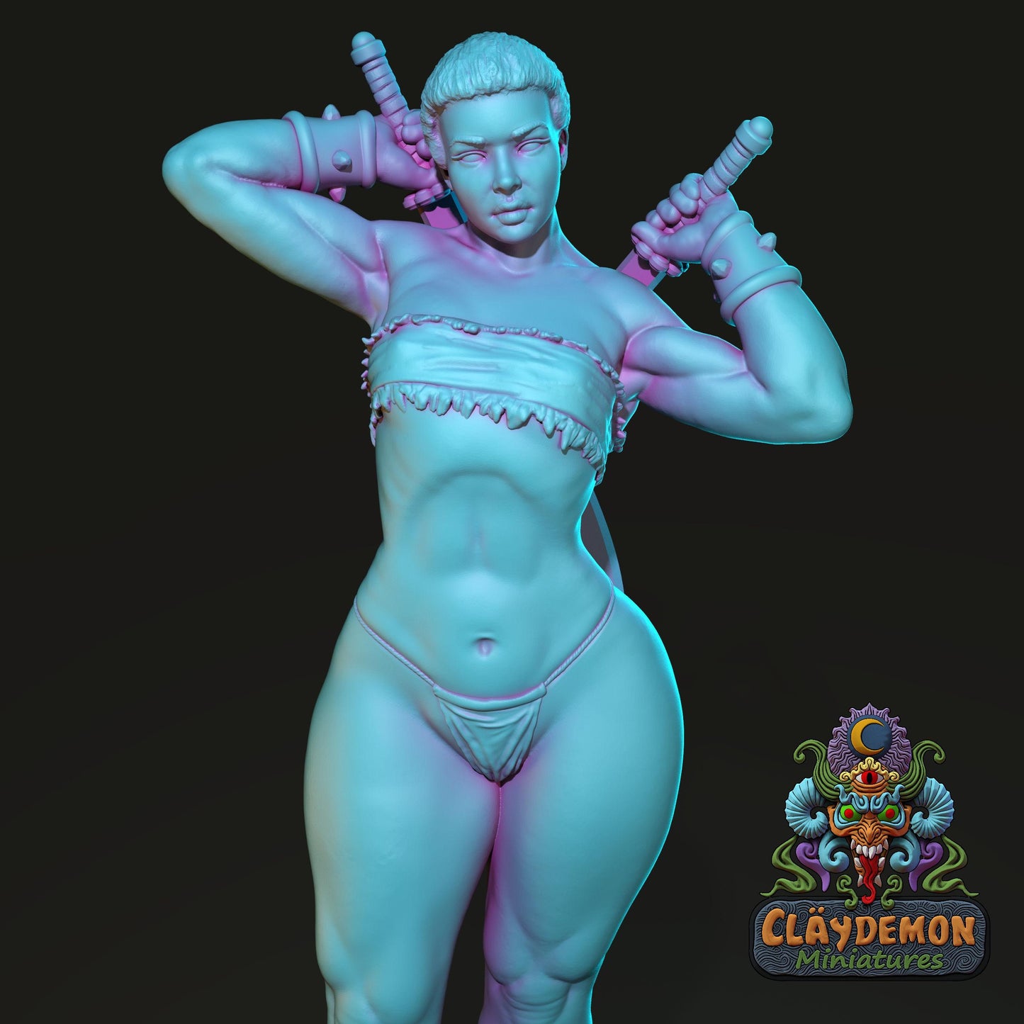 Noraya the Dual Wielder Woman Miniature - by Claydemon Miniatures