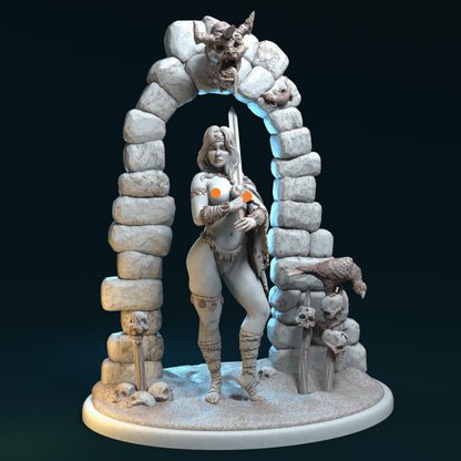 Arillis the Veteran Warrior Woman Miniature - by Claydemon Miniatures