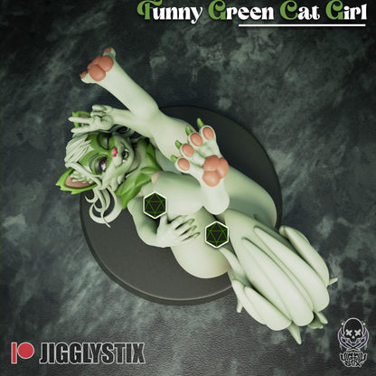 Funny Green Cat Girl Miniature - by Jigglystix
