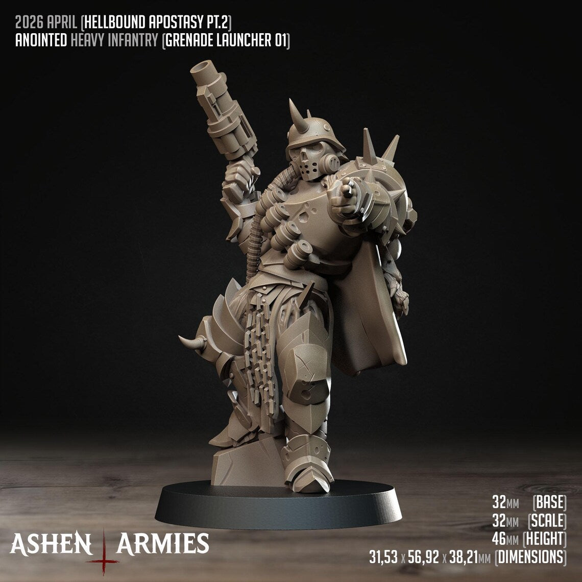 Hellbound Apostasy Anointed Heavy Infantry Grenade Launcher 01 Miniature - Ashen Armies by Bite the Bullet