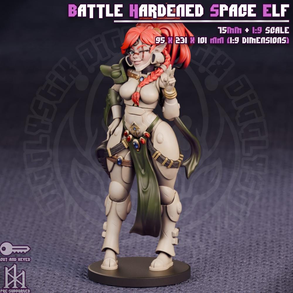 Battle Hardened Space Elf Miniature - by Jigglystix