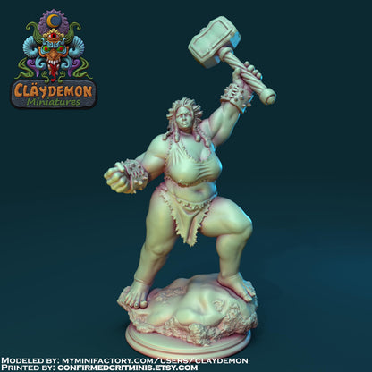 Logra the Giant Warrior Woman Miniature - by Claydemon Miniatures