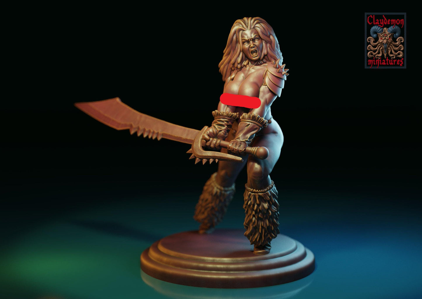 Nuara the Furious Warrior Woman Miniature - by Claydemon Miniatures