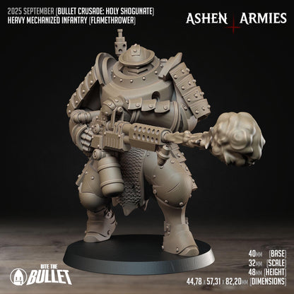 Holy Shogunate Heavy Infantry Flamethrower Miniature - Ashen Armies by Bite the Bullet