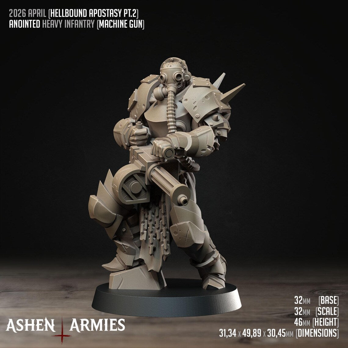 Hellbound Apostasy Anointed Heavy Infantry Machine Gun Miniature - Ashen Armies by Bite the Bullet