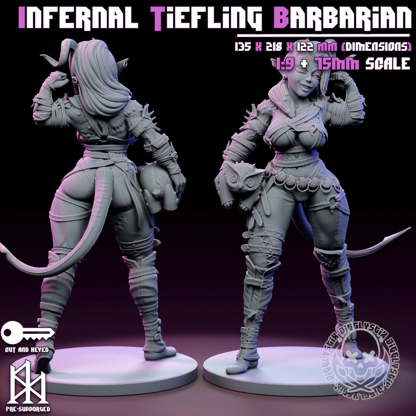 Infernal Tiefling Barbarian Miniature - by Jigglystix