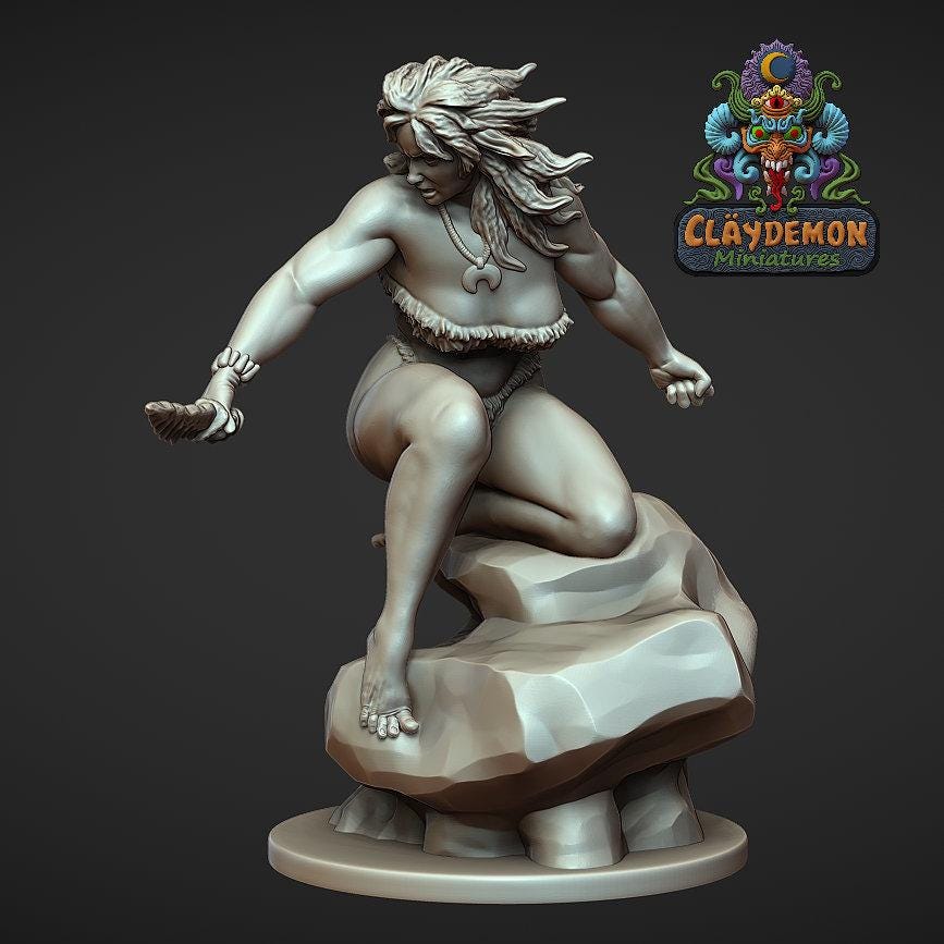 Mirvhi the Tribal Warrior Woman Miniature - by Claydemon Miniatures