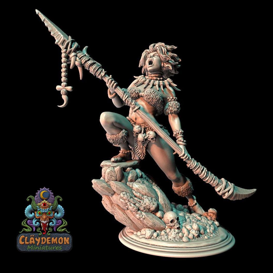 Prehistoric Howler Woman Miniature - by Claydemon Miniatures