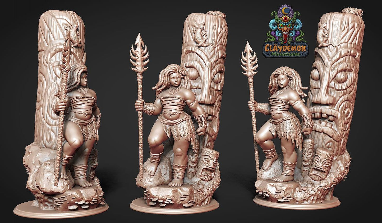 Tehana the Island Warrior Woman Miniature - by Claydemon Miniatures