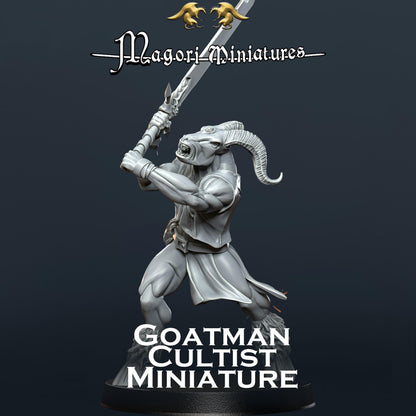 Goatman Cultist with Claymore Miniature - by Magori Miniatures