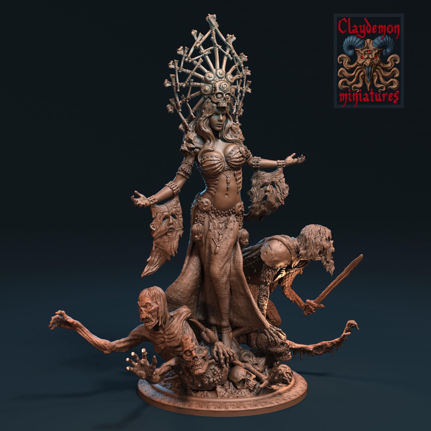 Necromancer Queen Diorama Miniature - by Claydemon Miniatures