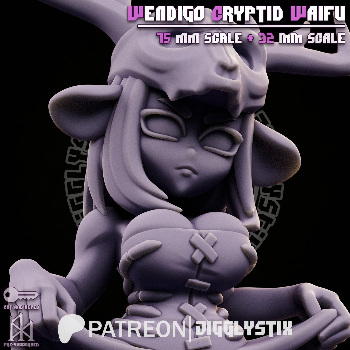 Wendigo Cryptid Waifu Miniature - by Jigglystix