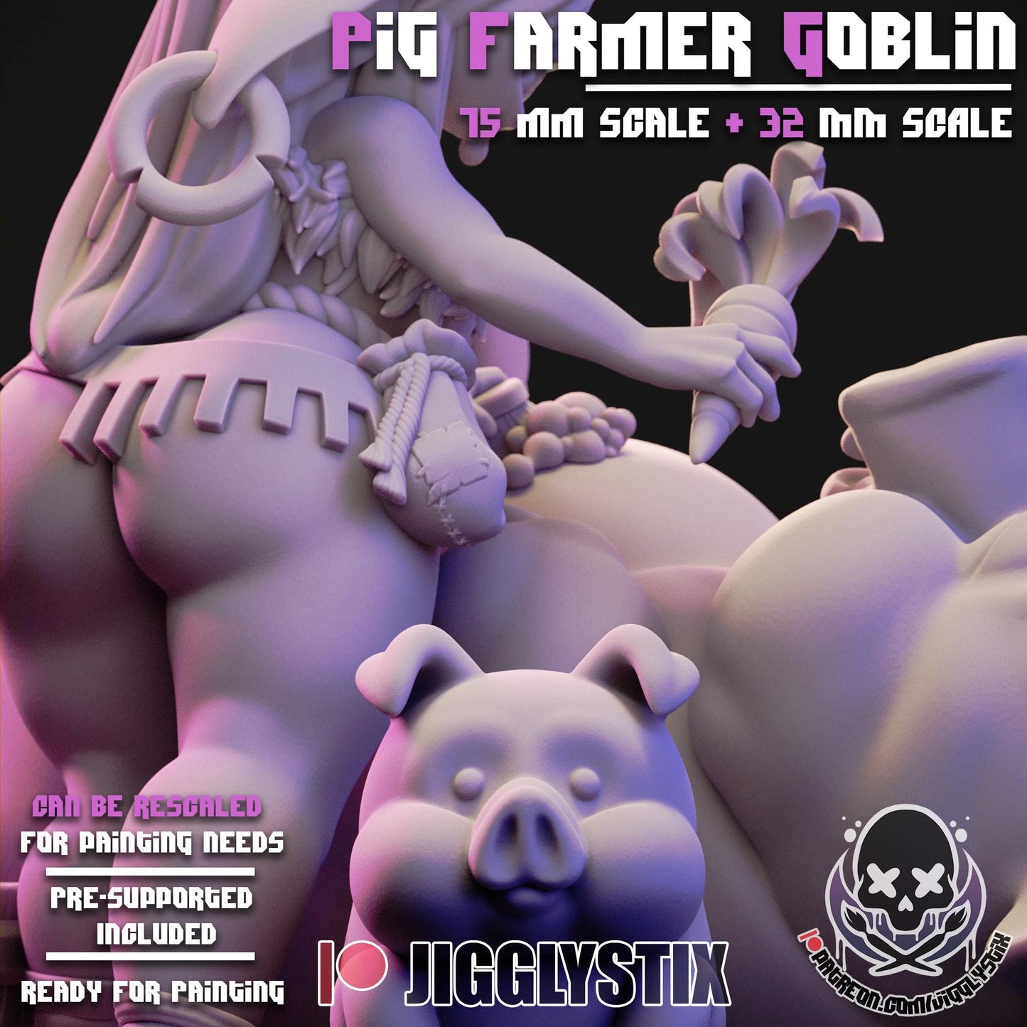 Pig Farmer Goblin Girl Miniature - by Jigglystix