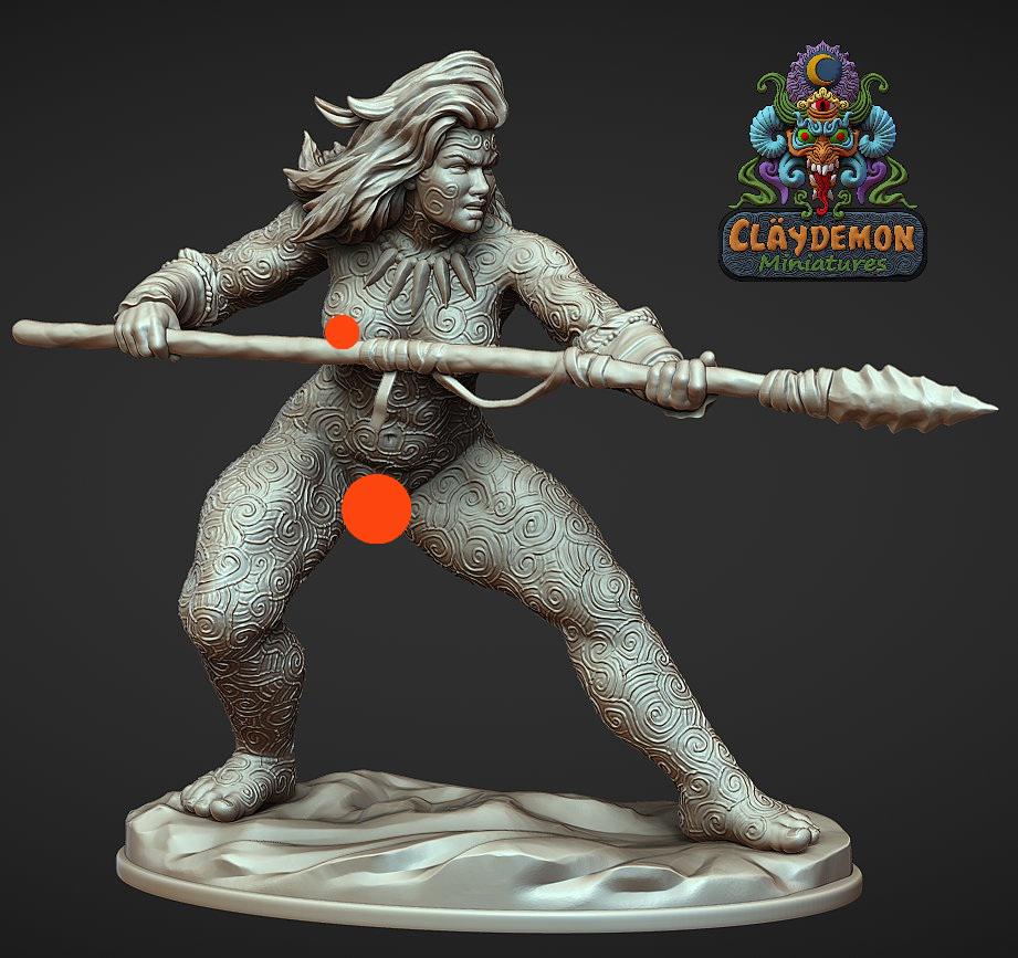 Arrah the Tribal Warrior Woman Miniature - by Claydemon Miniatures