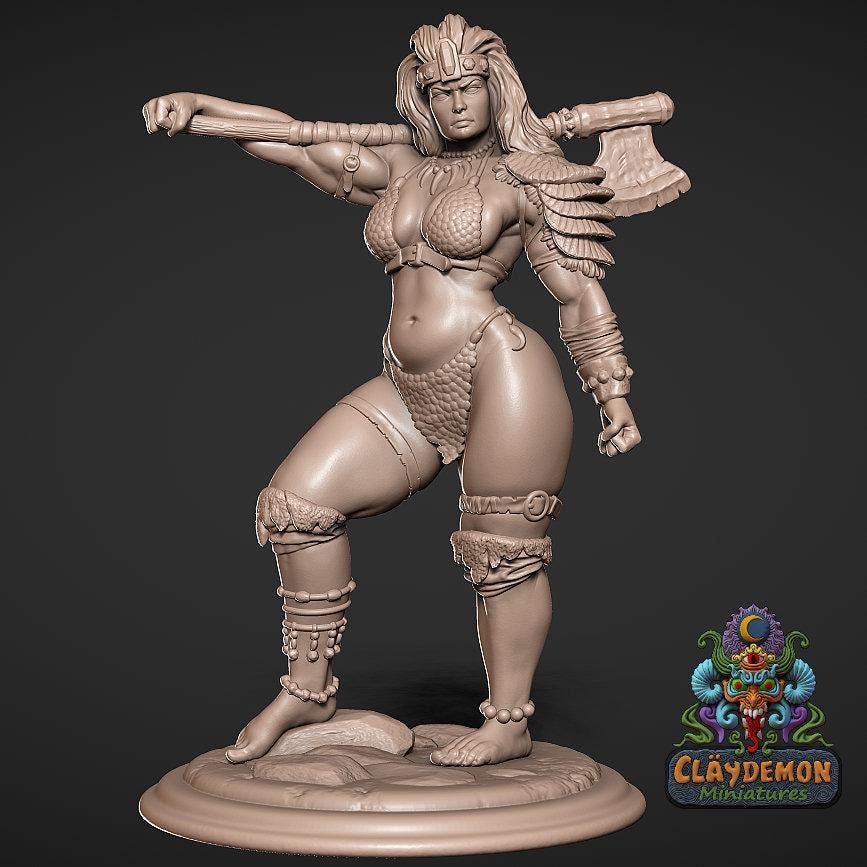 Vernina the Skullcrusher Warrior Woman Miniature - by Claydemon Miniatures