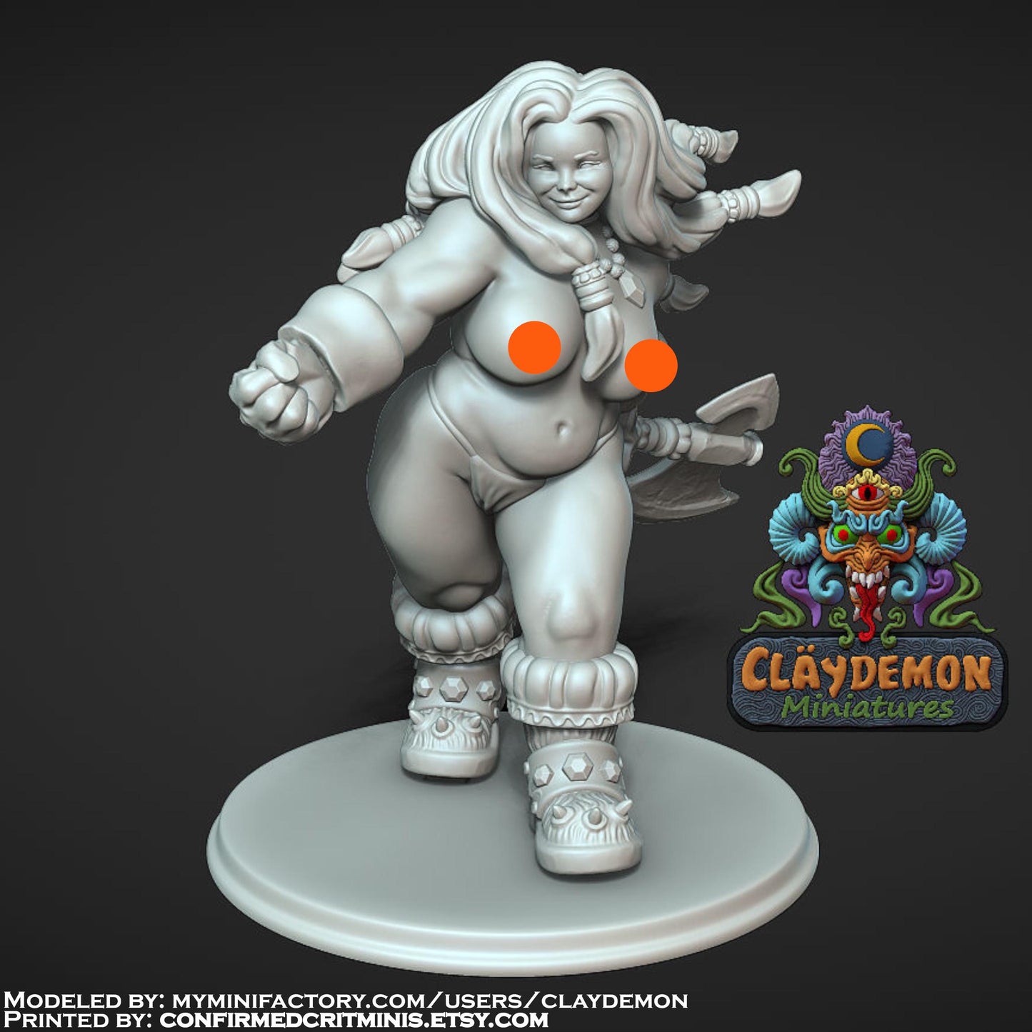Berka the Dwarf Warrior Woman Miniature - by Claydemon Miniatures