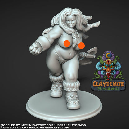 Berka the Dwarf Warrior Woman Miniature - by Claydemon Miniatures
