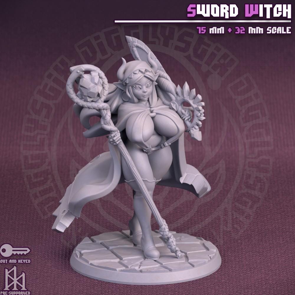 Thicc Sword Witch Miniature - by Jigglystix