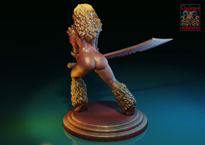 Nuara the Furious Warrior Woman Miniature - by Claydemon Miniatures