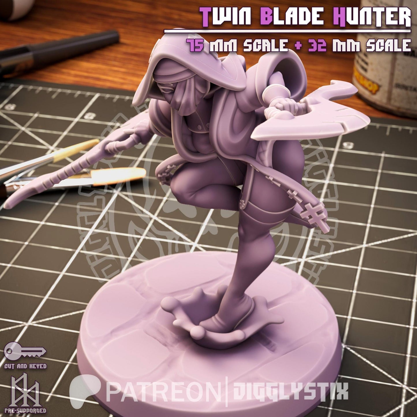 Twin Blade Hunter Miniature - by Jigglystix