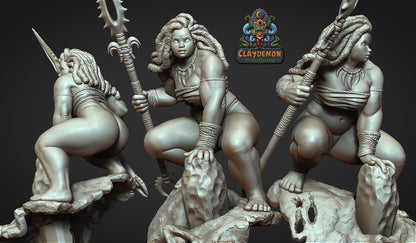 Kanake the Island Warrior Woman Miniature - by Claydemon Miniatures