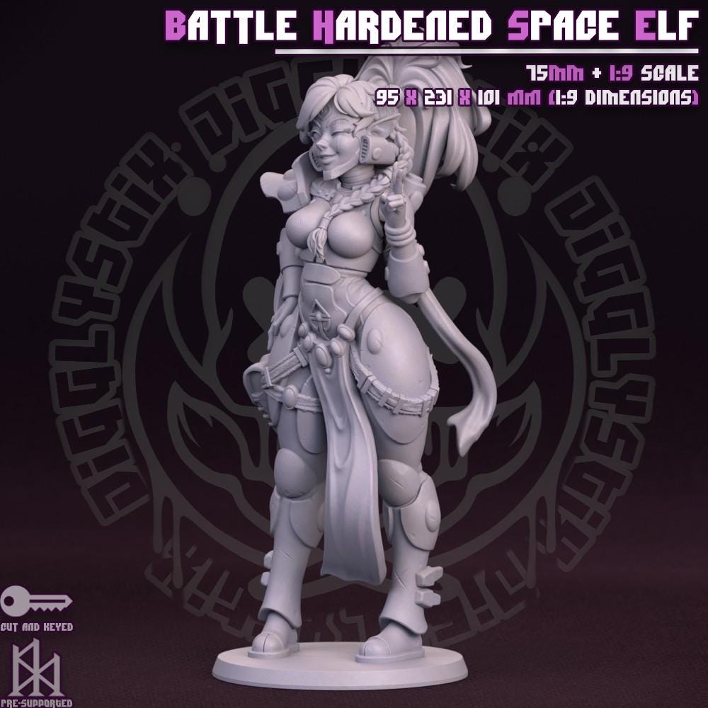 Battle Hardened Space Elf Miniature - by Jigglystix