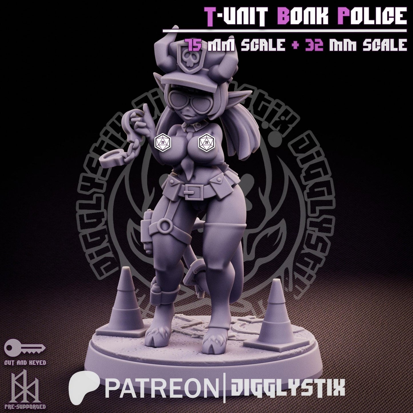 Tiefling Cop T-Unit Bonk Police Miniature - by Jigglystix