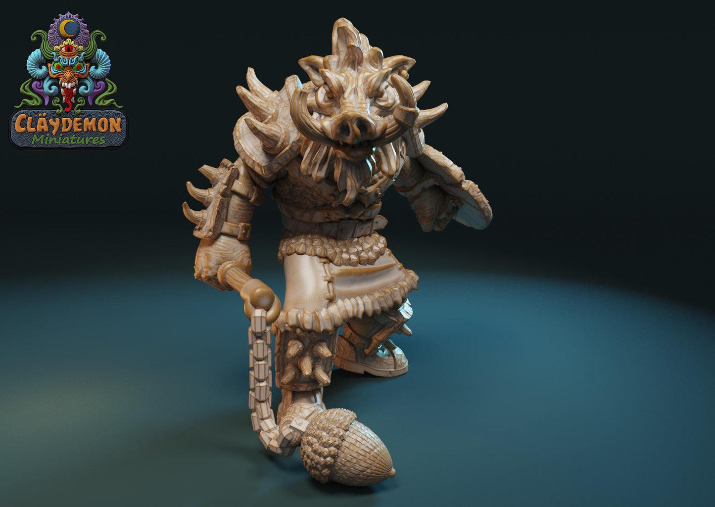 Boar Warrior Beastman Miniature - by Claydemon Miniatures