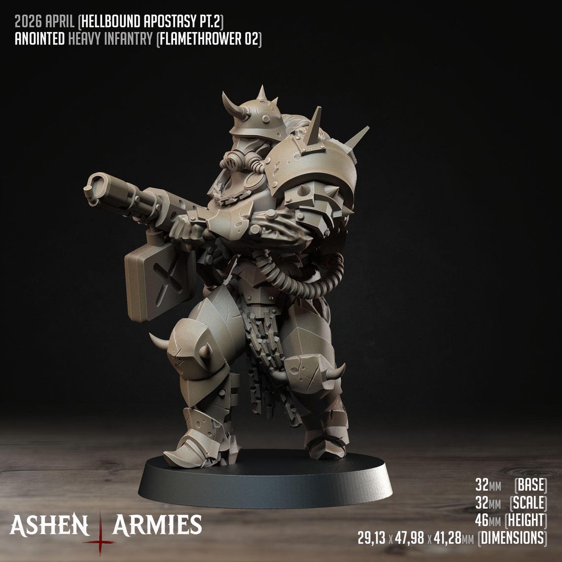 Hellbound Apostasy Anointed Heavy Infantry Flamethrower 02 Miniature - Ashen Armies by Bite the Bullet