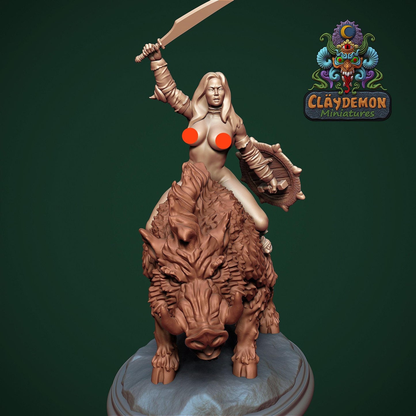 Boar Rider Woman Miniature - by Claydemon Miniatures