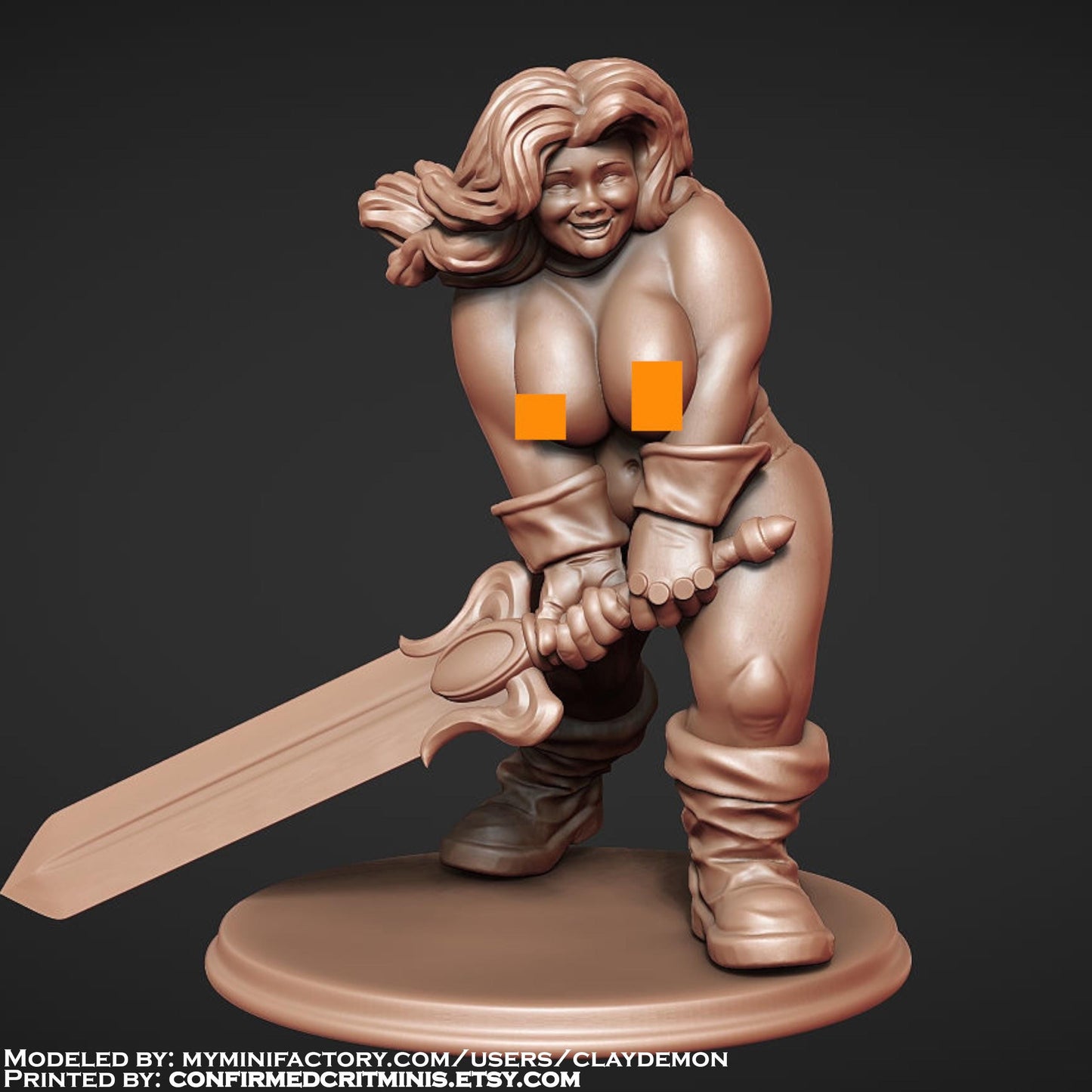 Boska the Dwarf Warrior Woman Miniature - by Claydemon Miniatures