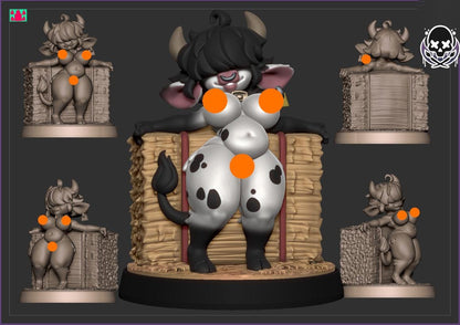 Cow Girl Hay Bale Miniature - by Jigglystix