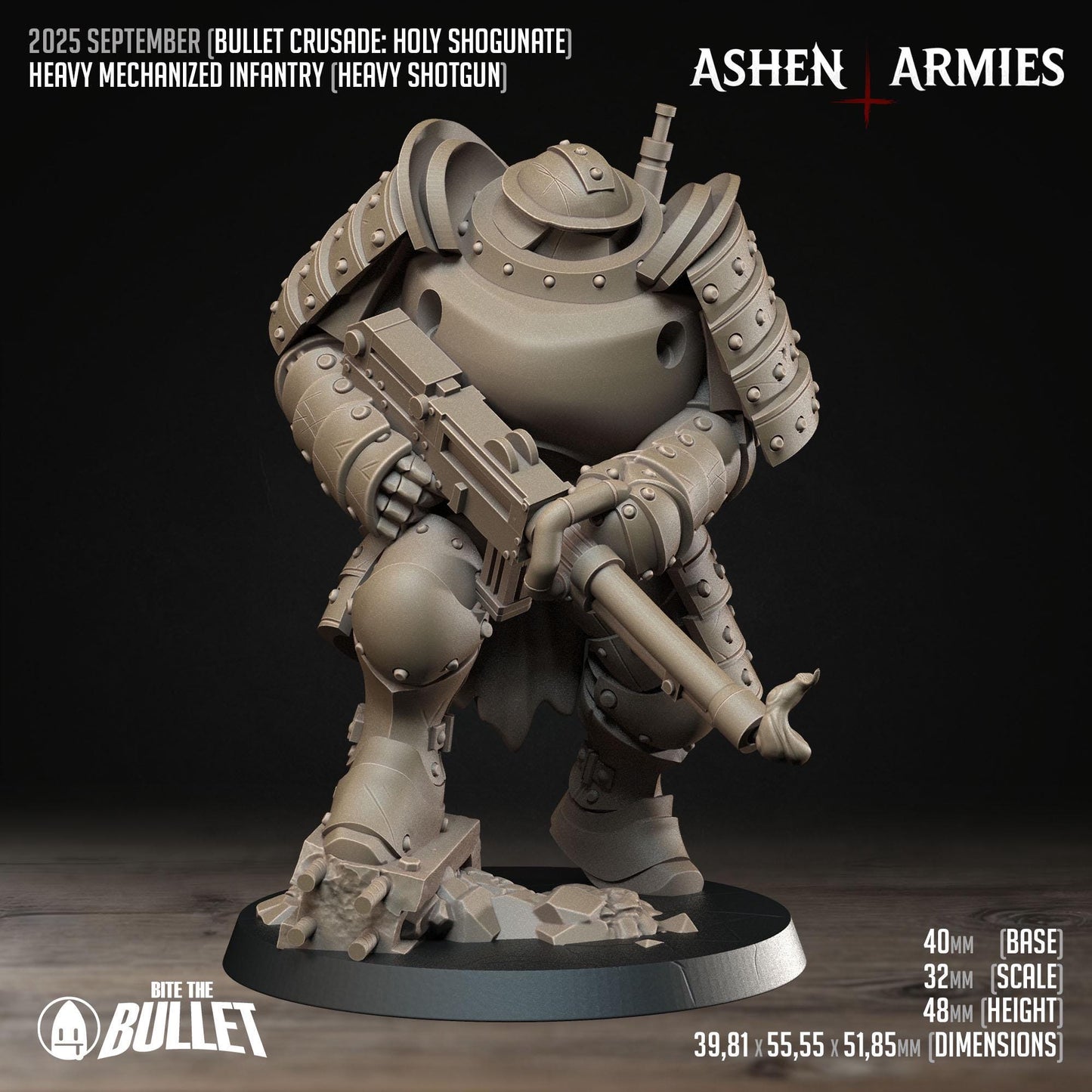 Holy Shogunate Heavy Infantry Shotgun Miniature - Ashen Armies by Bite the Bullet