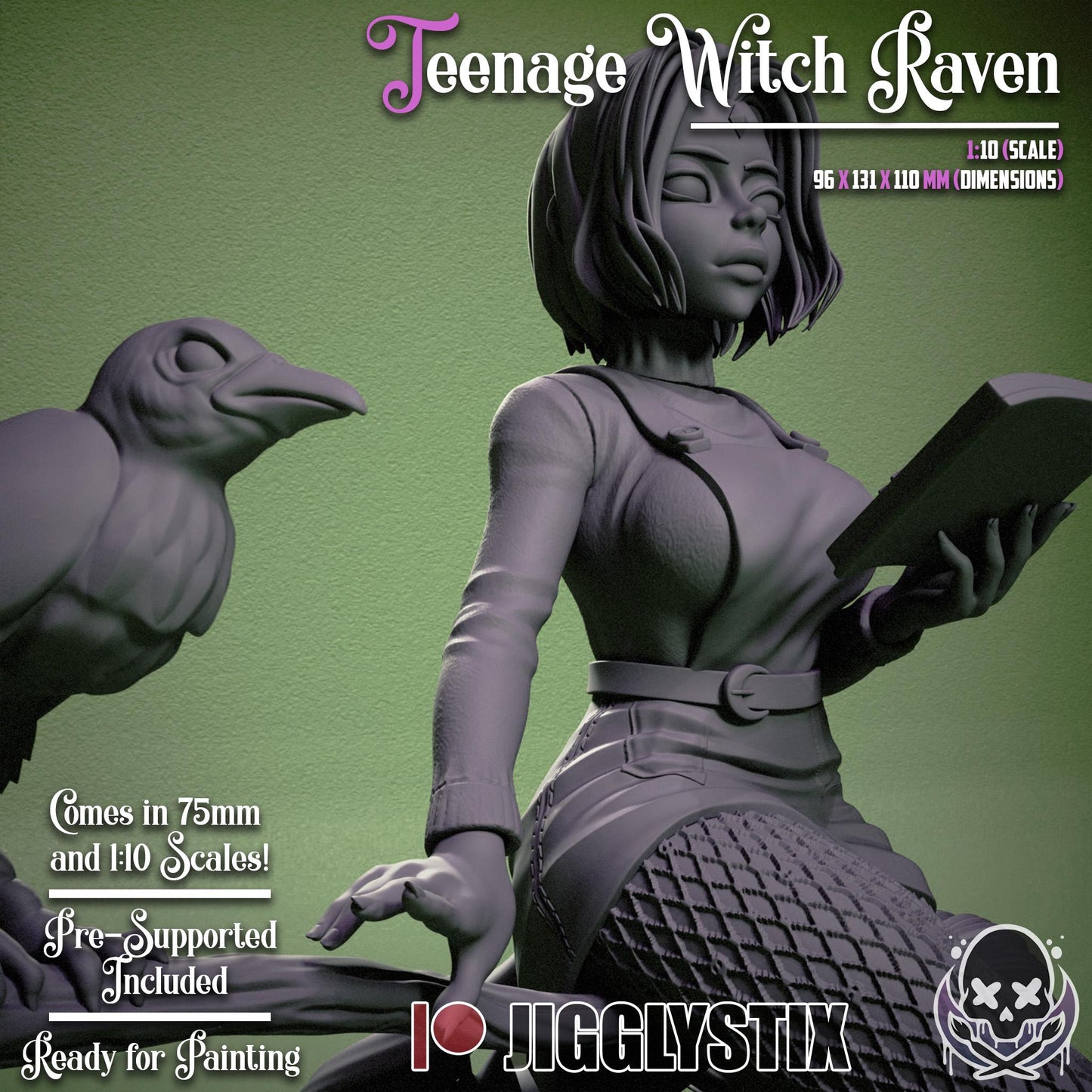 Young Witch Raven Miniature - by Jigglystix