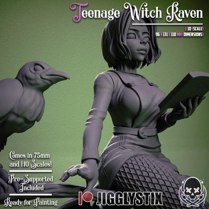 Young Witch Raven Miniature - by Jigglystix
