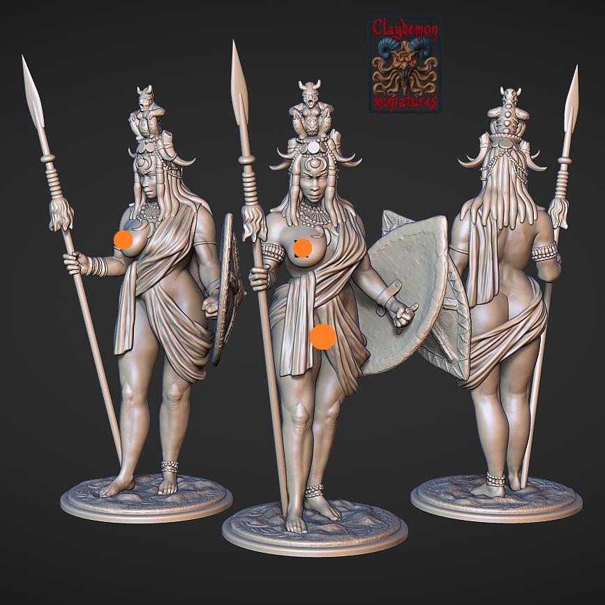 Asula the Lion Huntress Woman Miniature - by Claydemon Miniatures