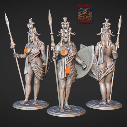 Asula the Lion Huntress Woman Miniature - by Claydemon Miniatures