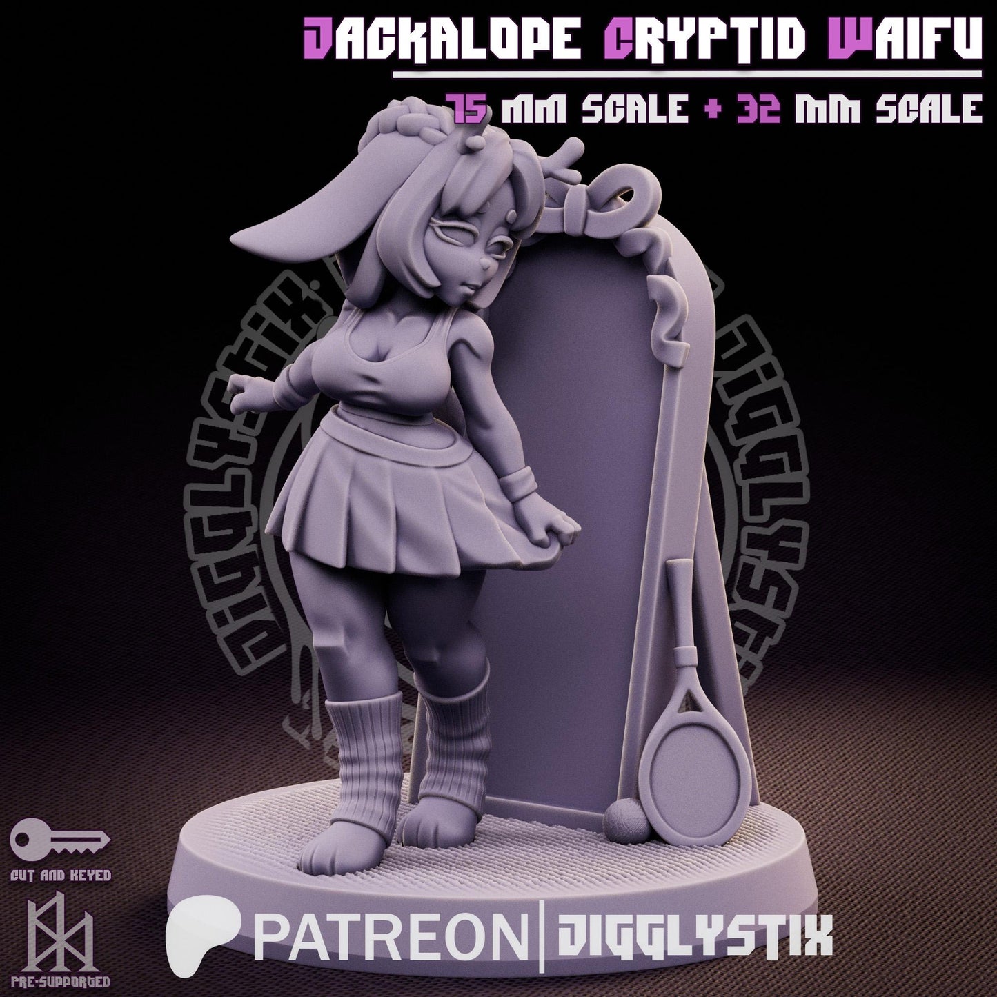 Jackalope Cryptid Waifu Miniature - by Jigglystix