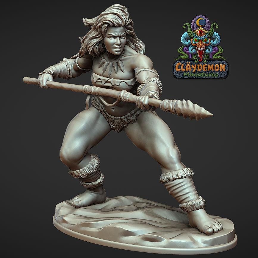 Arrah the Tribal Warrior Woman Miniature - by Claydemon Miniatures