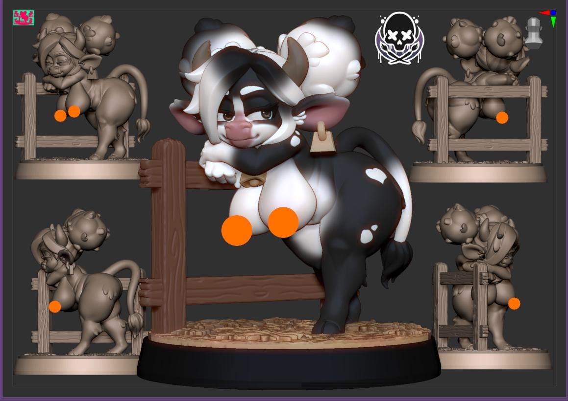 Cow Girl Leaning Fence Miniature - by Jigglystix
