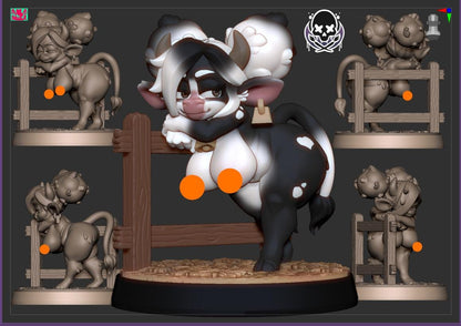 Cow Girl Leaning Fence Miniature - by Jigglystix