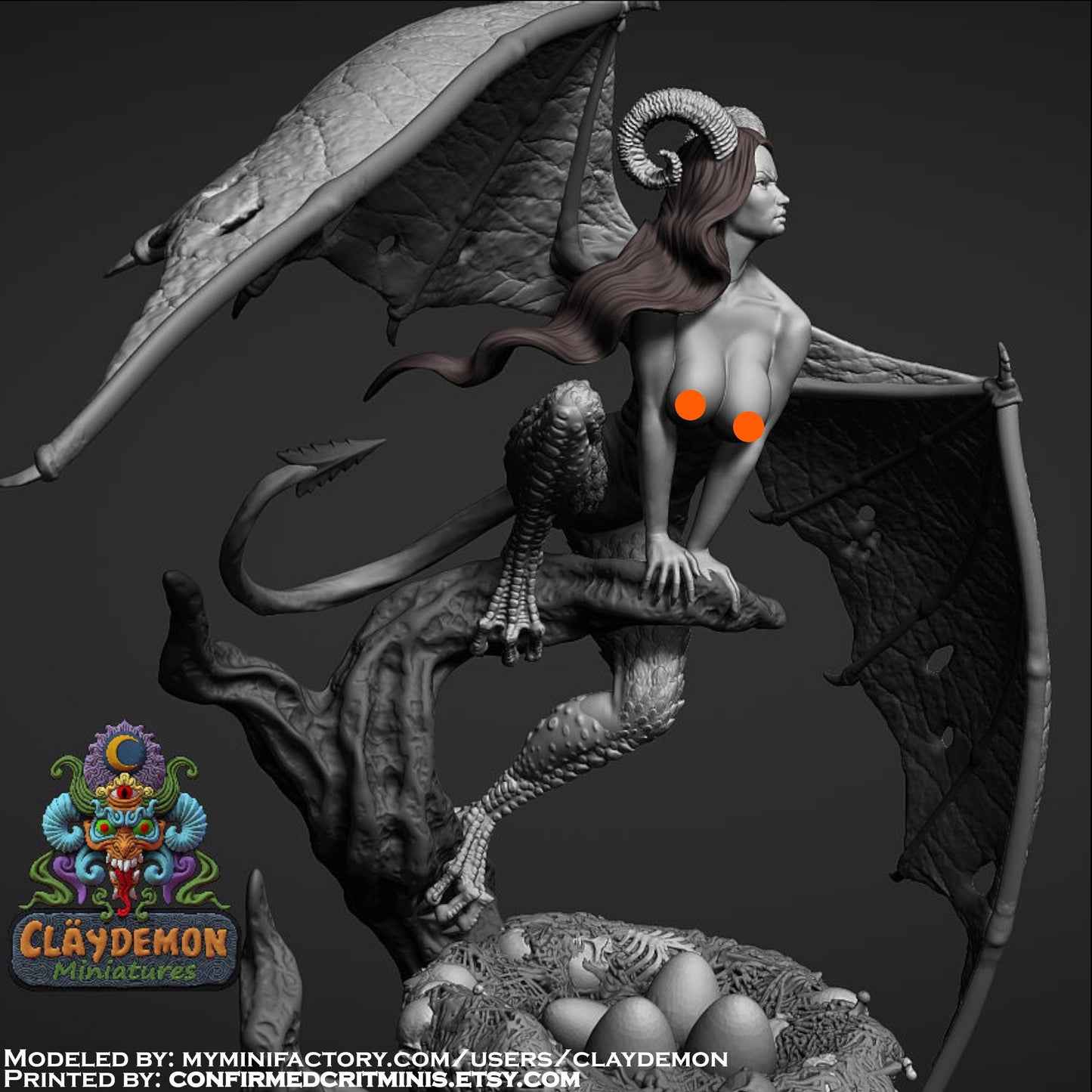 Harpy Perching Miniature - by Claydemon Miniatures