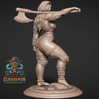 Vernina the Skullcrusher Warrior Woman Miniature - by Claydemon Miniatures