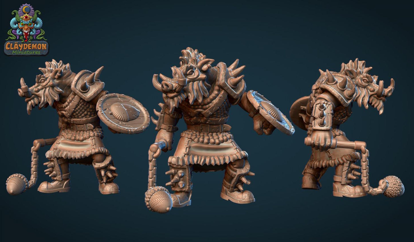 Boar Warrior Beastman Miniature - by Claydemon Miniatures