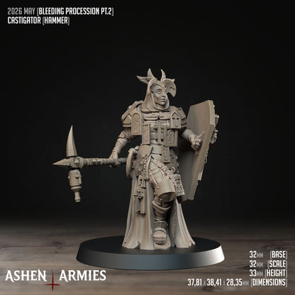 Bleeding Procession Castigator Hammer Miniature - Ashen Armies by Bite the Bullet