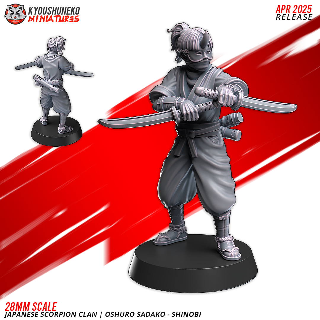 Japanese Scorpion Clan Shinobi Hero Oshuro Sadako Miniature - by Kyoushuneko Miniatures