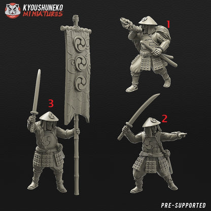 Japanese Ashigaru Command Group Miniatures - by Kyoushuneko Miniatures