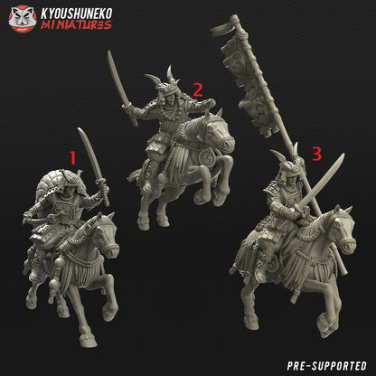 Japanese Samurai Mounted Command Group Miniatures - by Kyoushuneko Miniatures