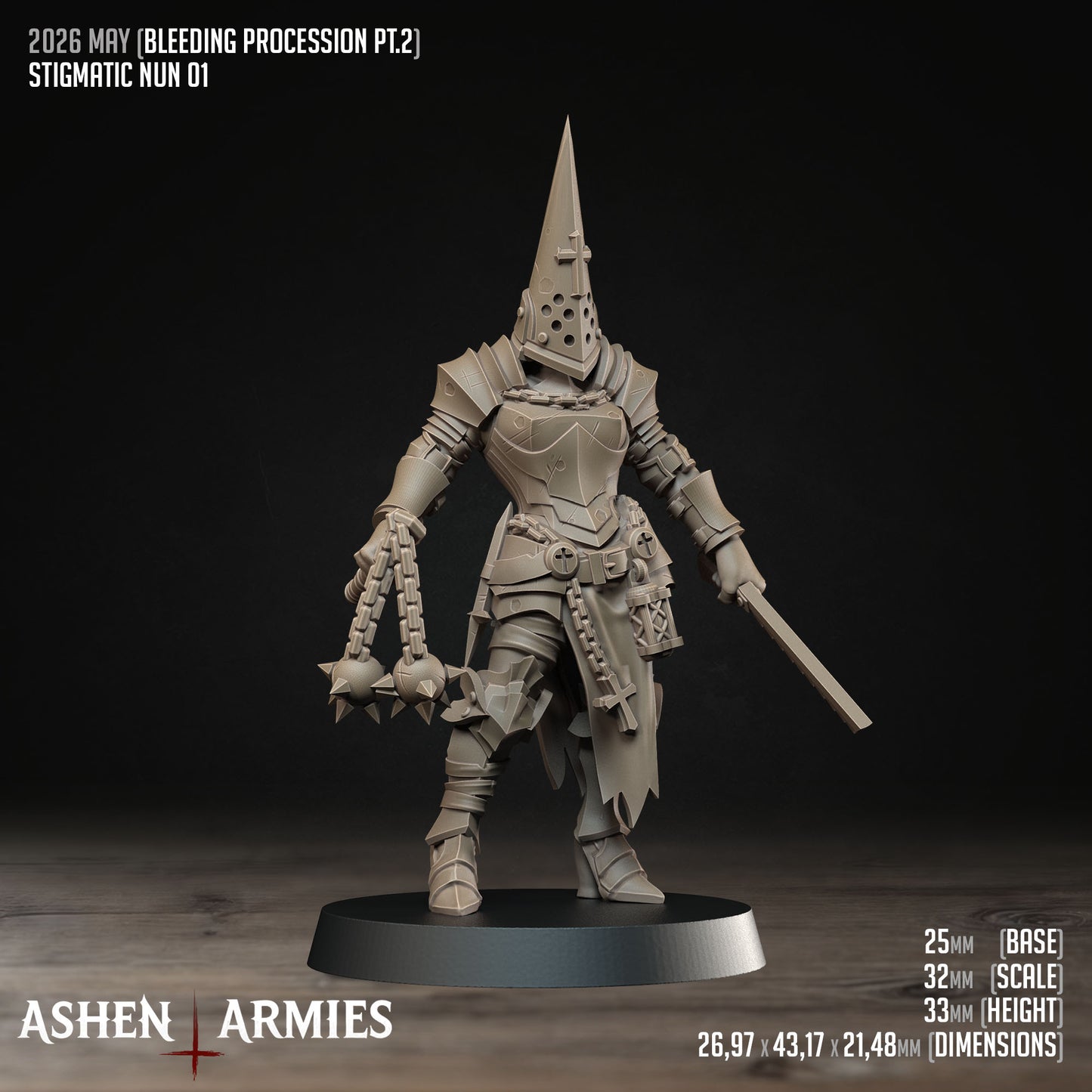 Bleeding Procession Stigmatic Nun Miniatures - Ashen Armies by Bite the Bullet