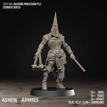 Bleeding Procession Stigmatic Nun Miniatures - Ashen Armies by Bite the Bullet